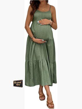 Bow Layered Ruffle Maternity Long Cami Dress S-XXL